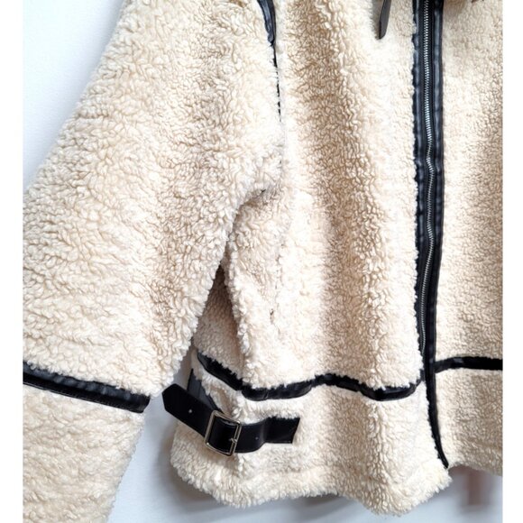 NWT Tankaneo Sherpa Moto Leather Patchwork Zip Up Coat XL - Picture 9 of 15